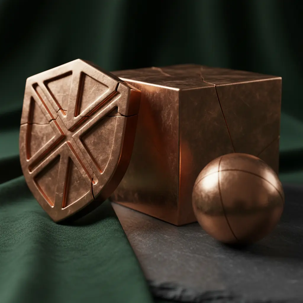 Abstract polished copper shapes representing security and wealth